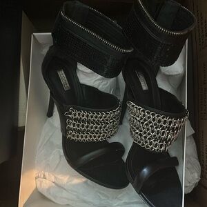 SCHUTZ Chainmail and Sequin Ankle Strap Heel